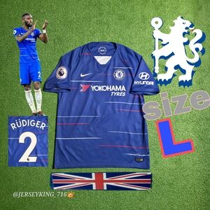 Nike Chelsea FC Antonio Rudiger #2 2018/2019 Home Blue Jersey Size Large EPL Pat